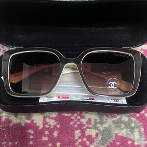 CHANEL Black and Brown Oversized Sunglasses
